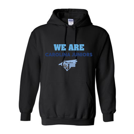 Black Carolina Juniors volleyball club hoodie with custom screen printed team graphic — Ultimate Swag, Mooresville NC