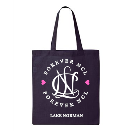 Navy canvas tote bag screen printed with a Lake Norman NCL monogram — Ultimate Swag, Mooresville NC