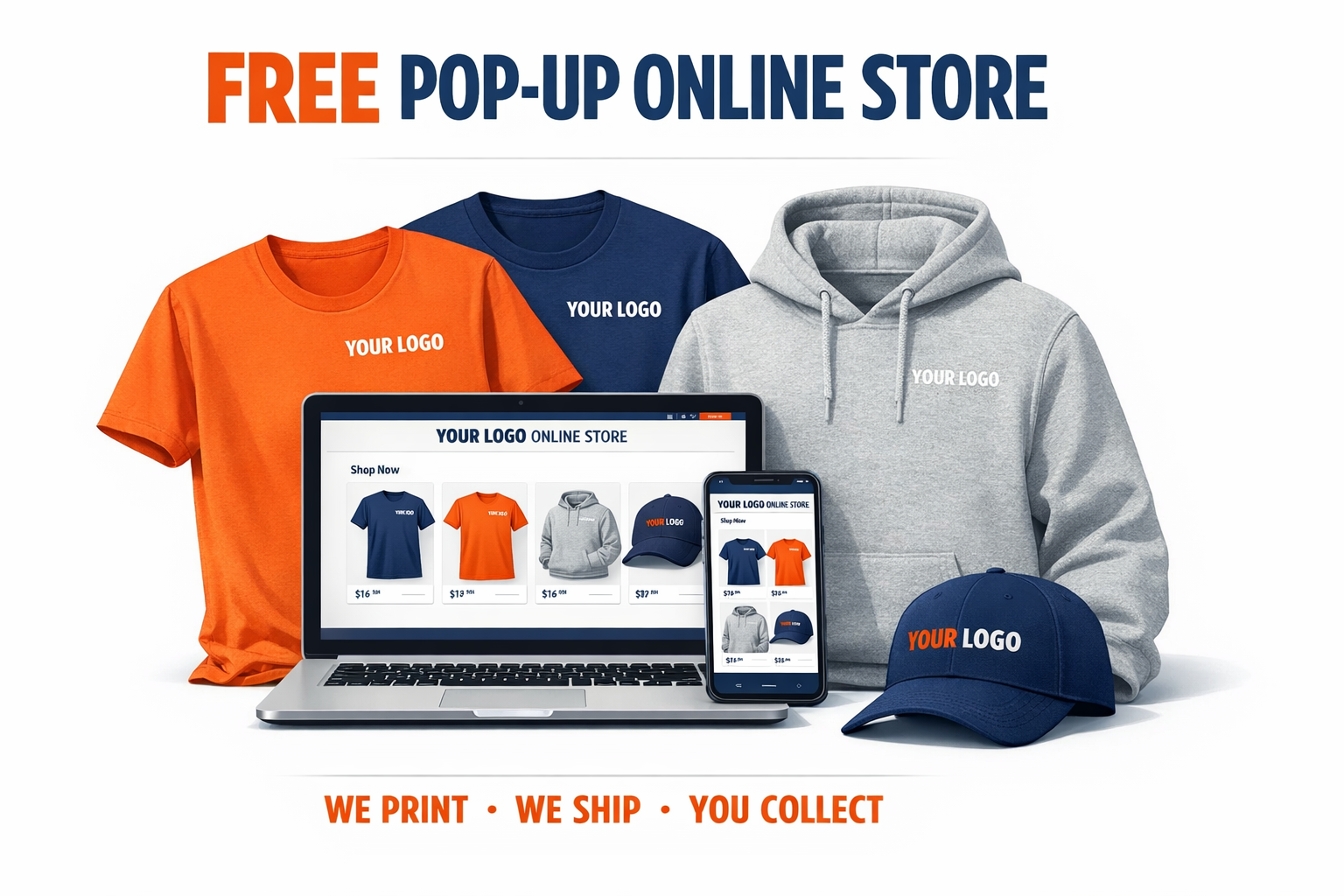 Free pop-up online store for team, school and fundraiser apparel — custom screen printing and embroidery, Mooresville NC