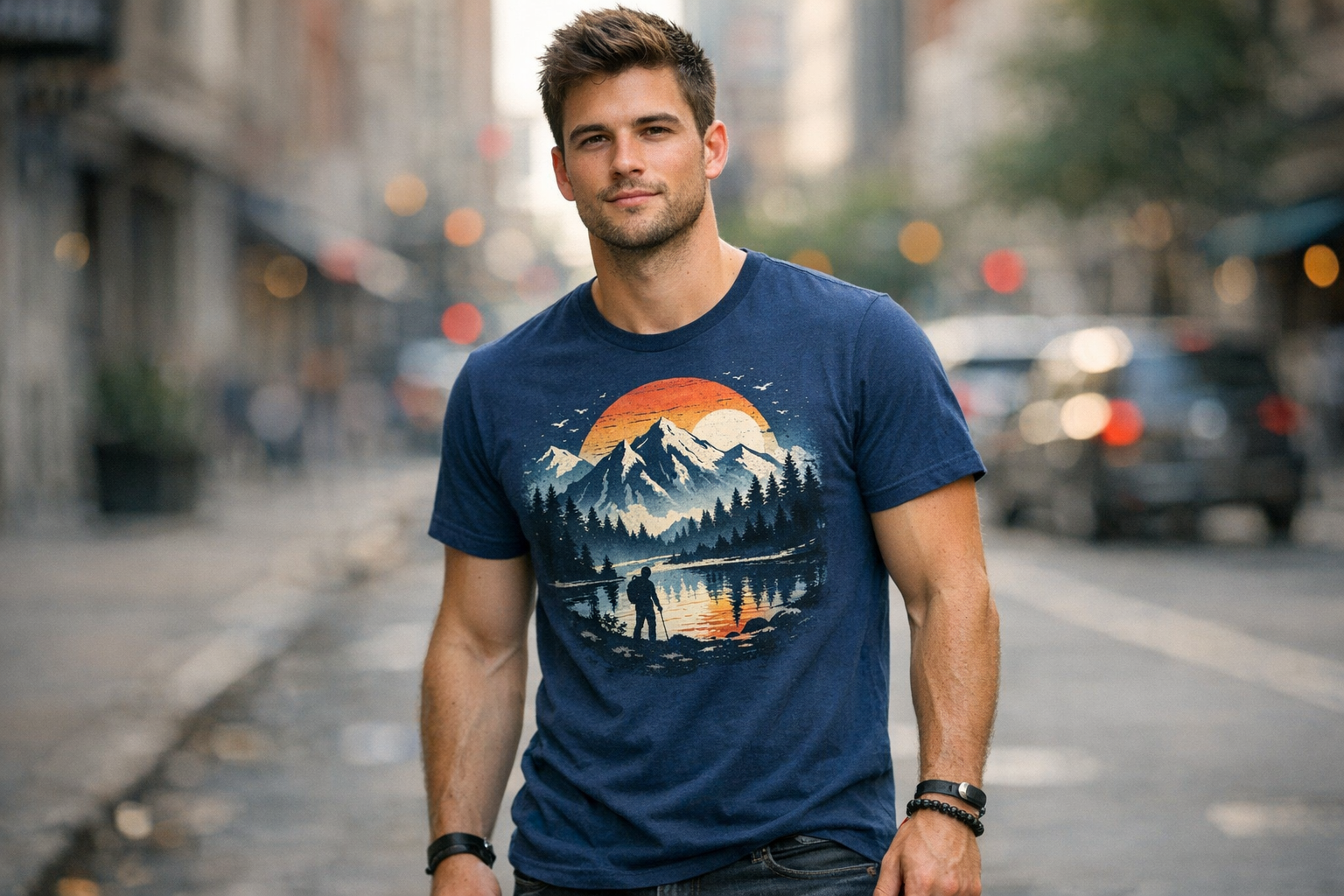 Man wearing a custom screen-printed t-shirt - Ultimate Swag NC