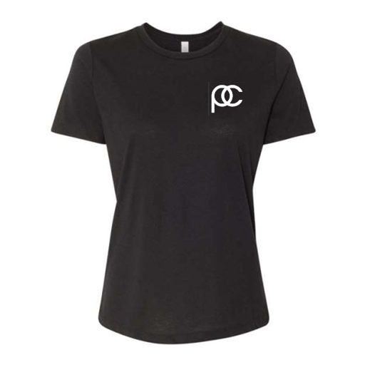 Black ladies tee with white embroidered business logo on the left chest — Ultimate Swag, Mooresville NC