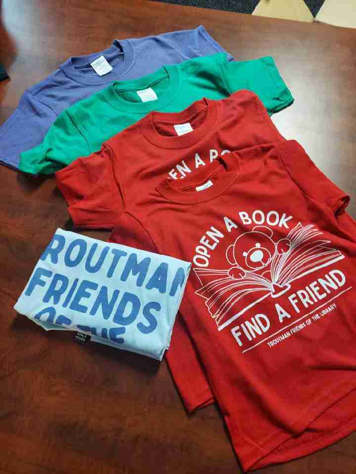 Colorful youth tees screen printed for a Troutman Friends of the Library reading fundraiser — Ultimate Swag, Mooresville NC