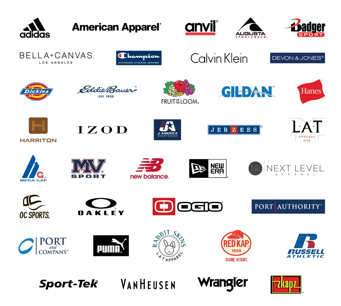 All the brands you want and trust — custom apparel brands Ultimate Swag prints and embroiders in Mooresville, Lake Norman & Charlotte NC